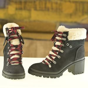 Stylish Rubber Sole Lace Up Comfortable Heel Fall Winter Warm Faux Fur Boots 8M